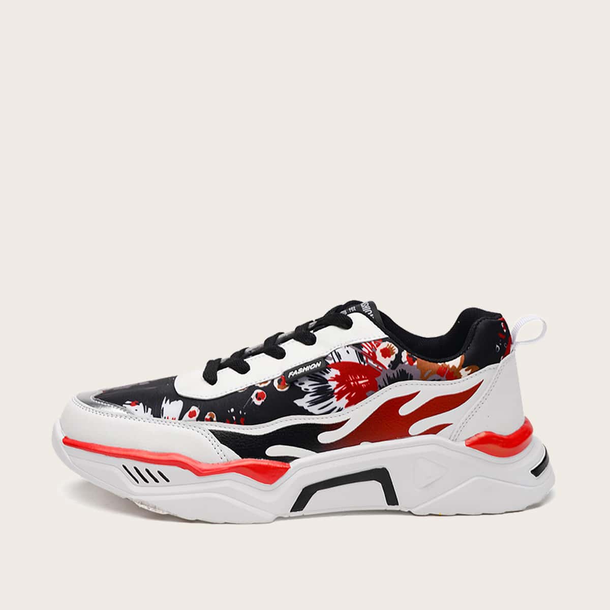 

Guys Graffiti Print Lace-up Front Sneakers, Black and white