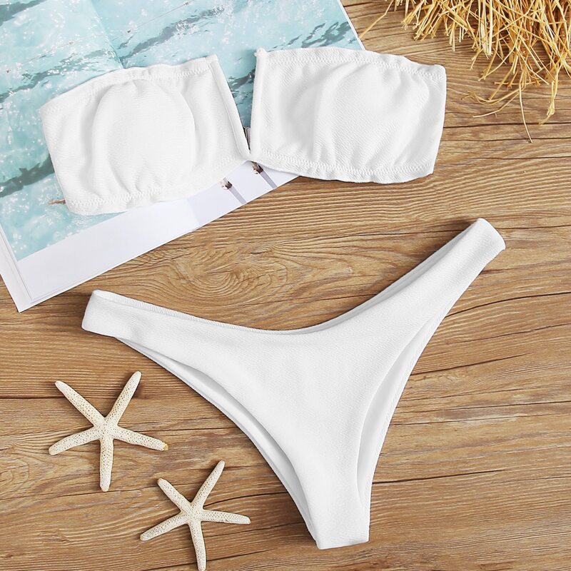 

V Wired Bandeau Bikini Swimsuit, White