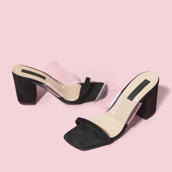

Open Toe Chunky Heeled Mules, Black