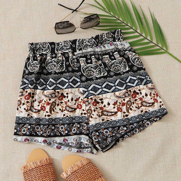 

Tribal Print Elastic Waist Shorts, Multicolor
