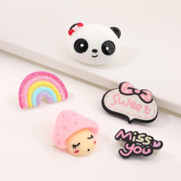 

5pcs Toddler Girls Cute Rainbow & Slogan Decor Brooch, Multicolor