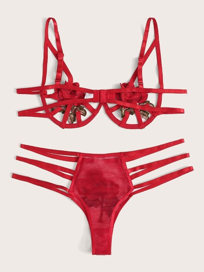 Guipure Lace Appliques Underwire Lingerie Set
