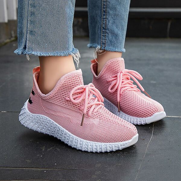 

Girls Lace-up Front Knit Sneakers, Pink
