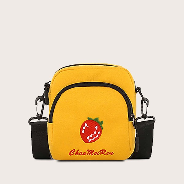 

Сумка через плечо с вышивкой клубники для девочек, Жёлтые