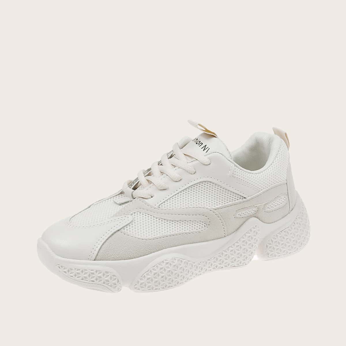 

Lace-up Front Mesh Panel Sneakers, Beige
