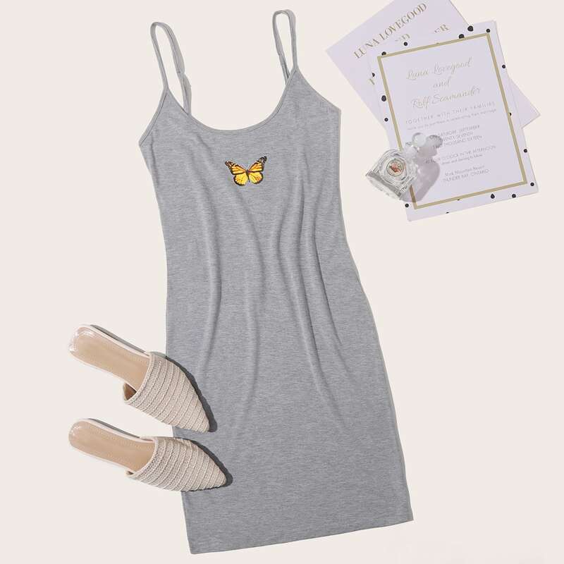 

Butterfly Print Cami Dress, Grey