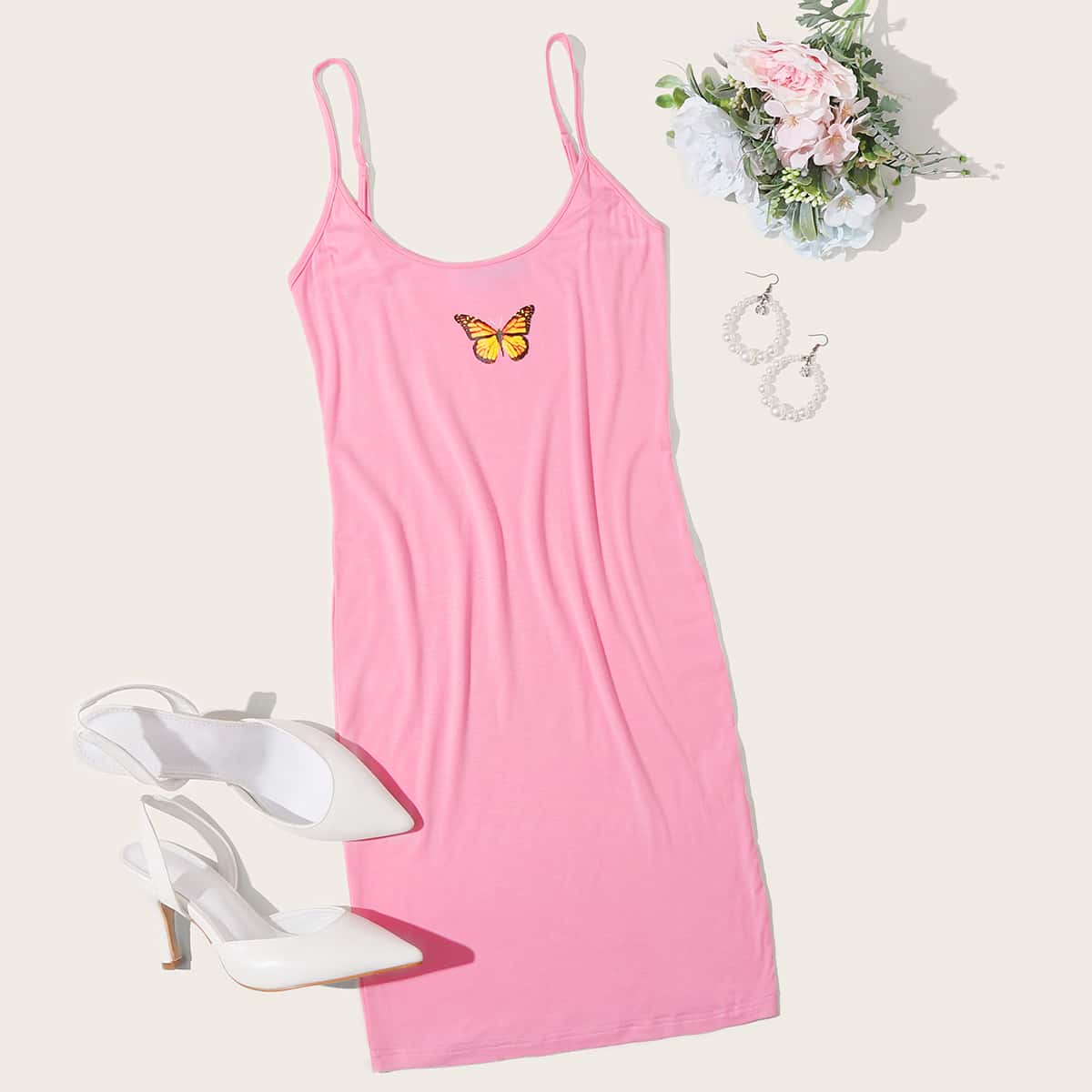 

Butterfly Pink Cami Dress, Pink pastel
