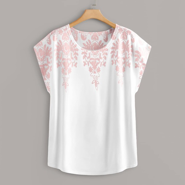 

Plus Plants Print Round Neck Tee, White