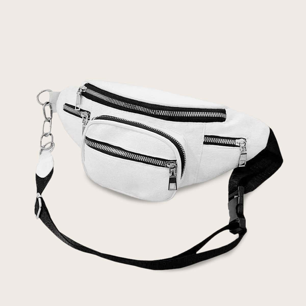 

Pocket Front Corduroy Fanny Pack, White