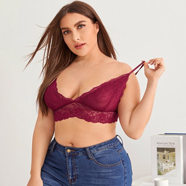 

Plus Floral Lace Bralette, Burgundy