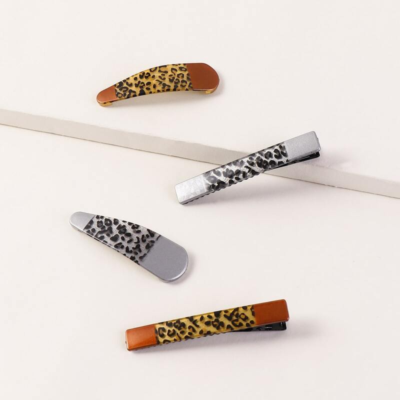 

4pcs Leopard Pattern Hair Clip, Multicolor