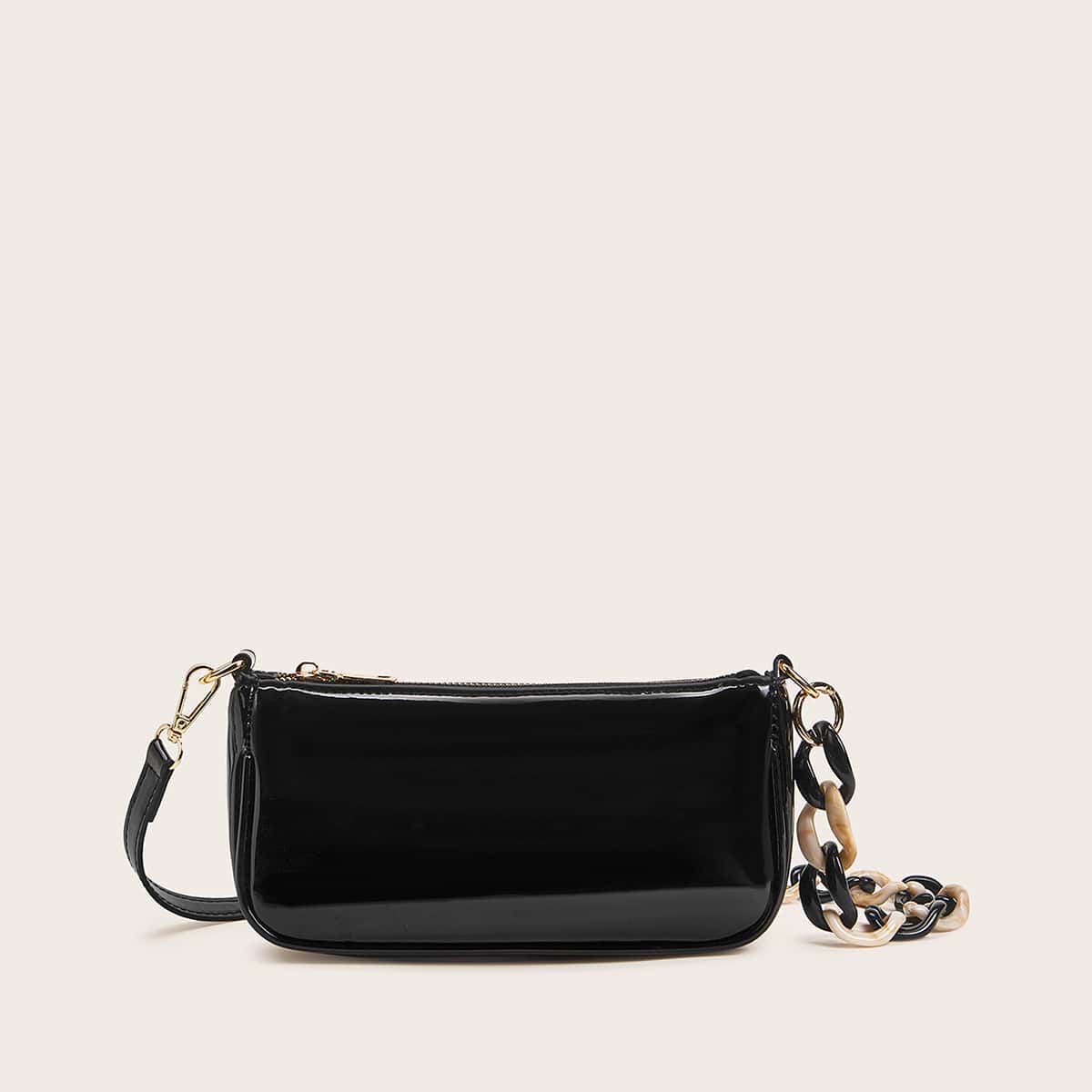 

Patent Baguette Bag, Black