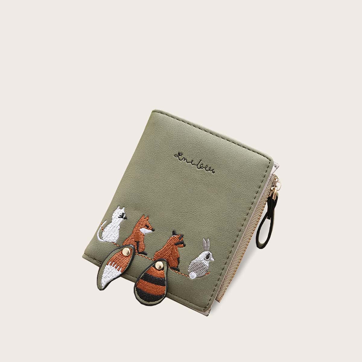 

Cartoon Embroidery Purse, Green