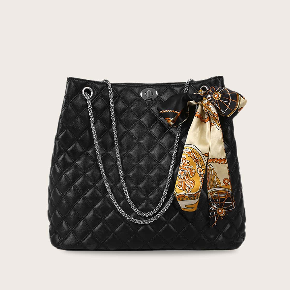 

Twilly Scarf Quilted Tote Bag, Black