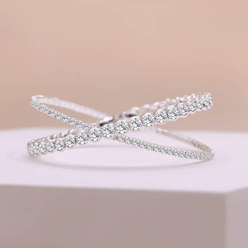 

1pc Rhinestone Decor Bracelet, Silver
