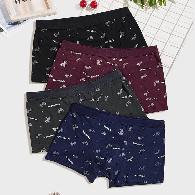 

4pcs Guys Letter And Graphic Boxer Brief, Multicolor
