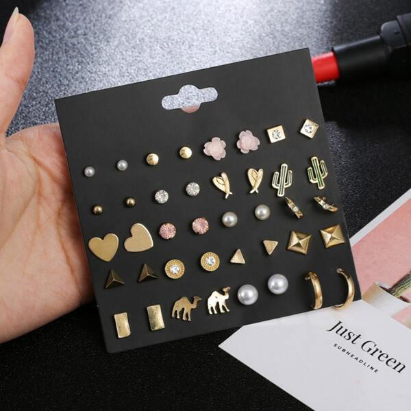

20pairs Heart & Floral Shaped Earrings, Multicolor