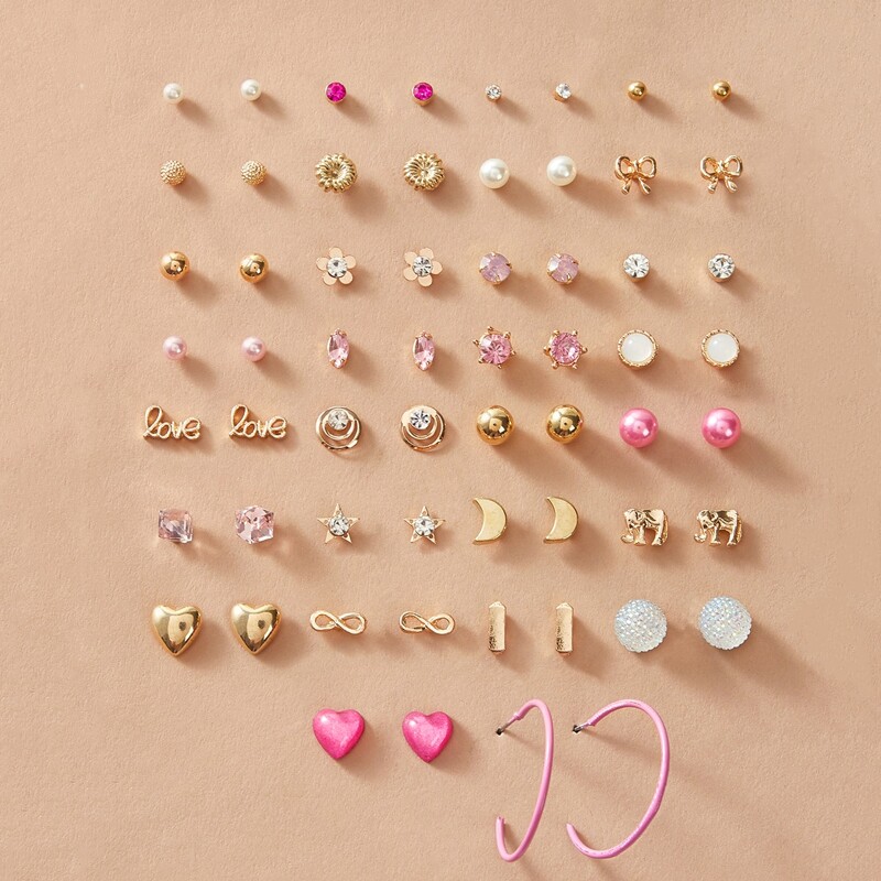 

30pairs Letter & Heart Decor Earrings Set, Multicolor
