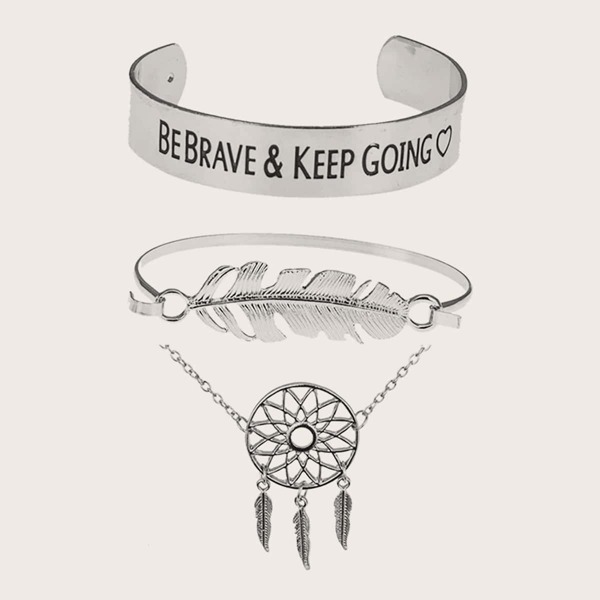 

Браслет с декором цветка и листа 3шт, Серебряные