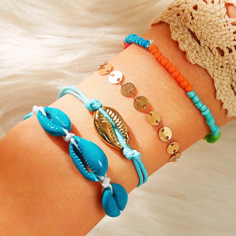 

4pcs Shell & Disc Decor Bracelet, Multicolor