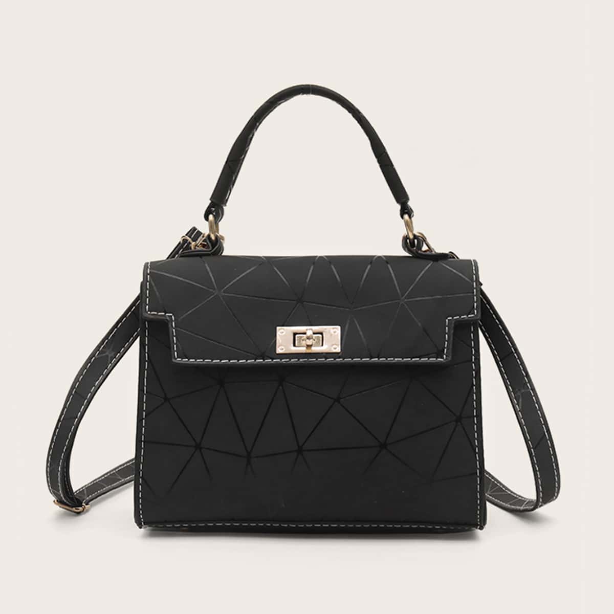 

Geo Flap Satchel Bag, Black