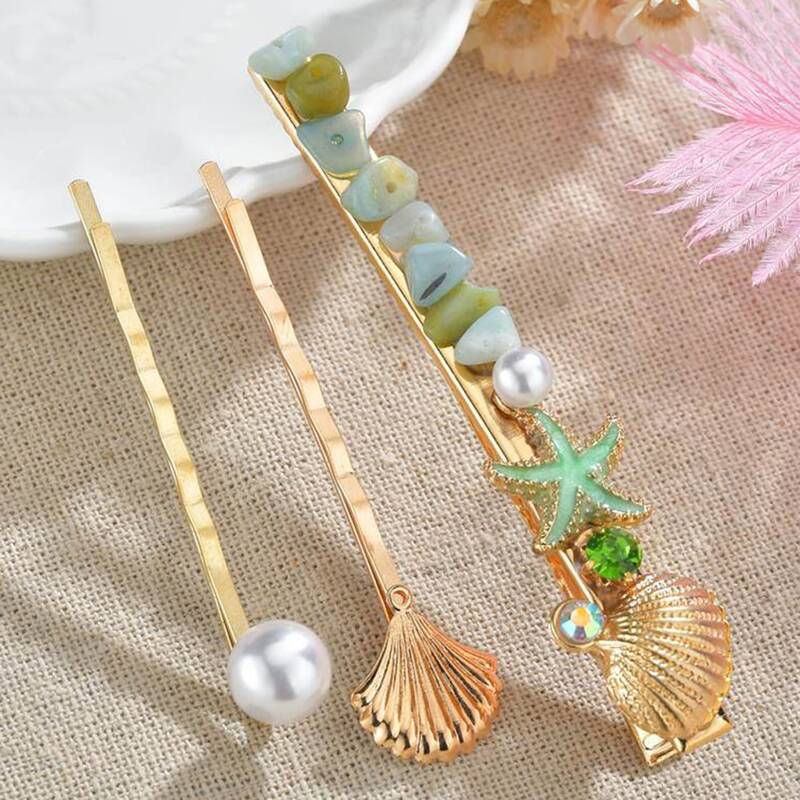 

3pcs Shell & Faux Pearl Decor Hair Clip, Multicolor
