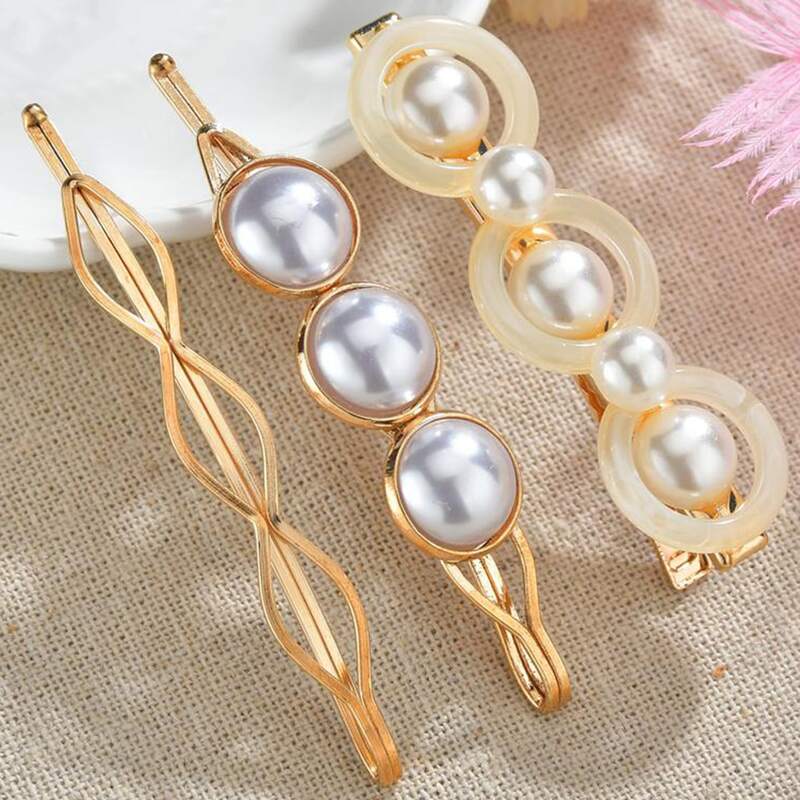 

3pcs Faux Pearl Decor Hair Clip, Multicolor