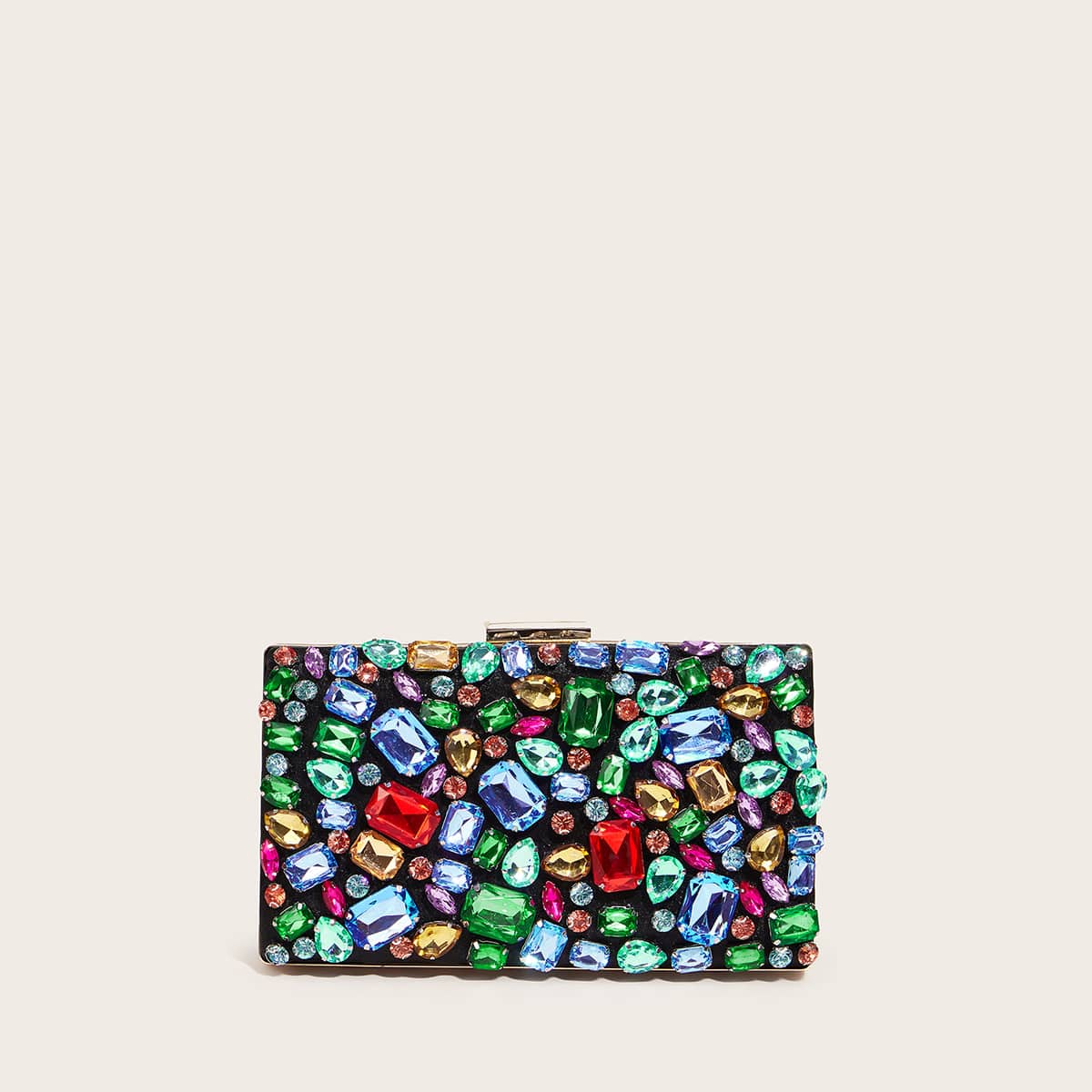 

Gemstone Decor Chain Clutch Bag, Black