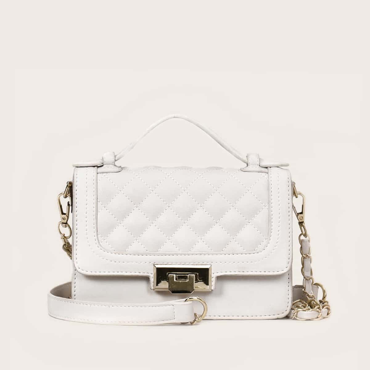 

Quilted Flap Satchel Bag, White