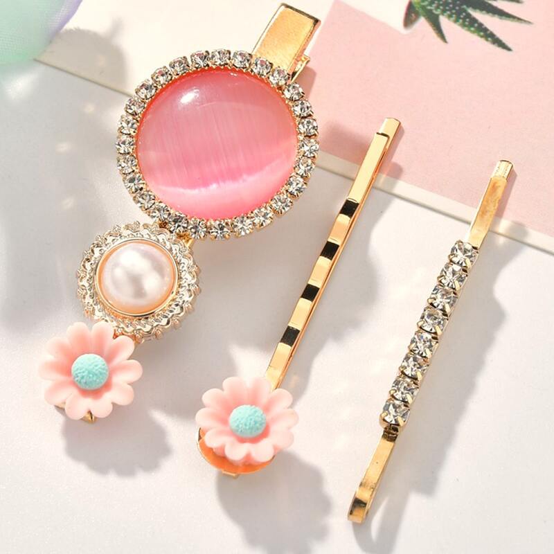 

3pcs Faux Pearl & Flower Decor Hair Clip, Multicolor