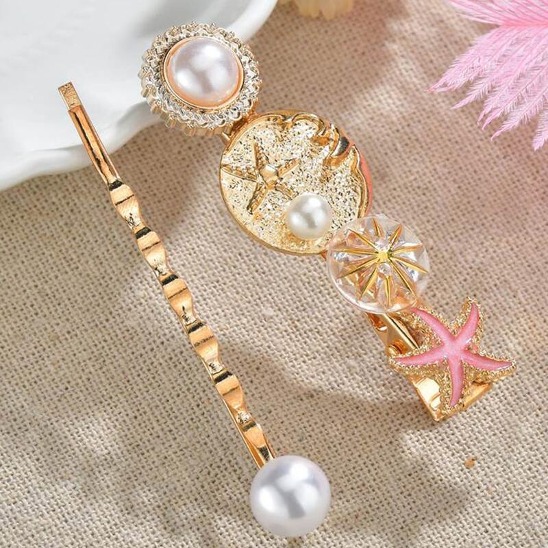 

2pcs Starfish & Faux Pearl Decor Hair Clip, Multicolor
