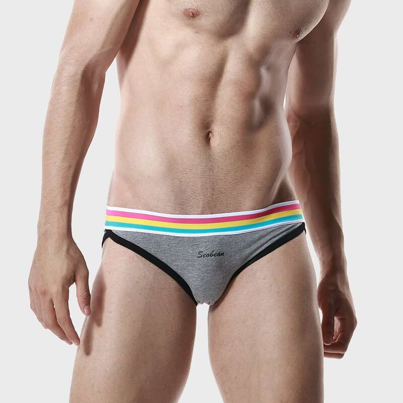 

Guys Letter Graphic Rainbow Stripe Brief, Grey
