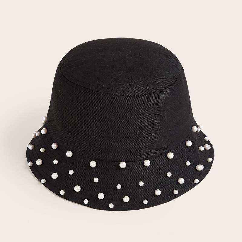 

Faux Pearl Decor Bucket Hat, Black