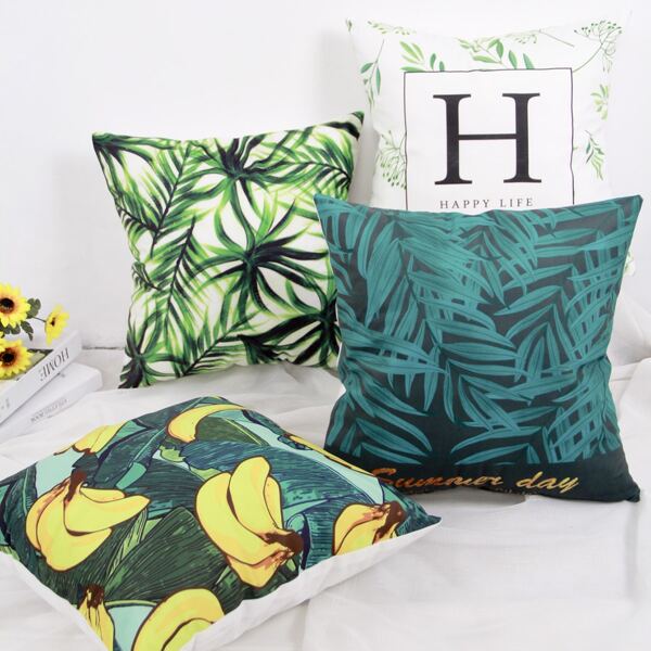 

1pc Plant Print Cushion Cover Without Filler, Multicolor