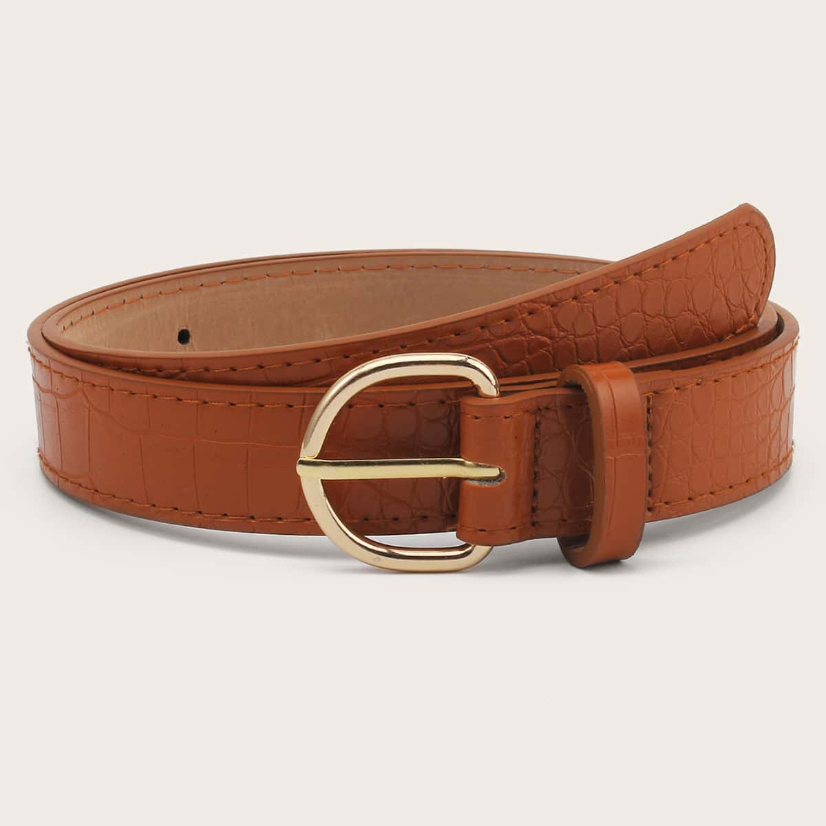 

Croc Pattern Metal Buckle Belt, Brown