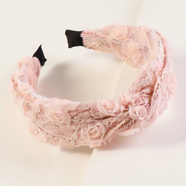 

Кружевной обруч для волос с цветком, Розовые