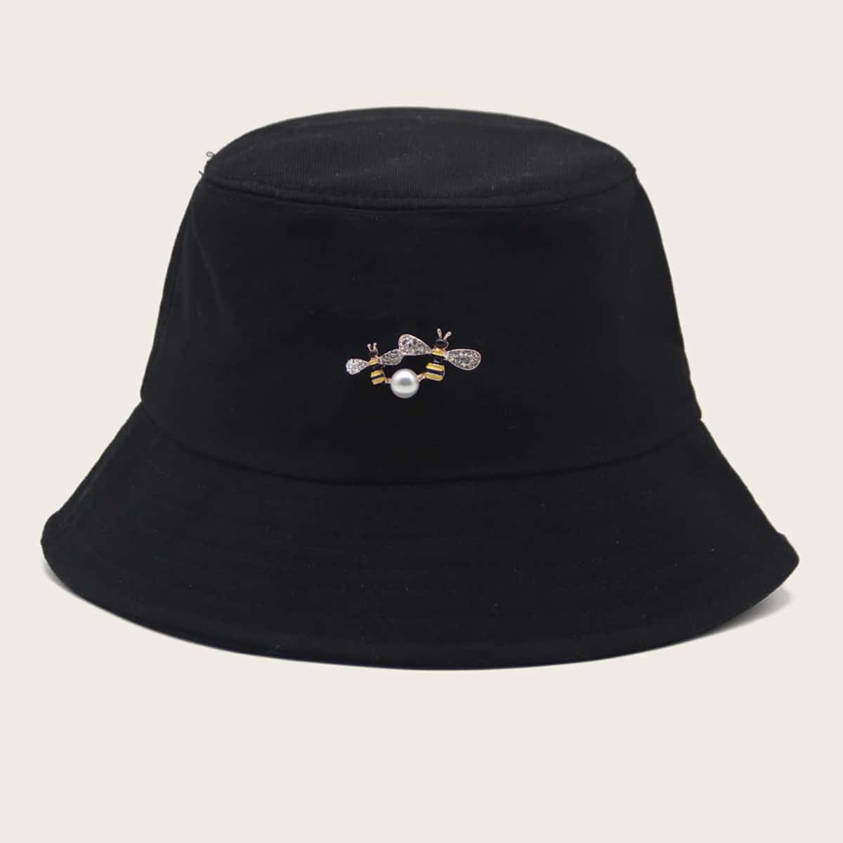 

Bee & Faux Pearl Decor Bucket Hat, Black
