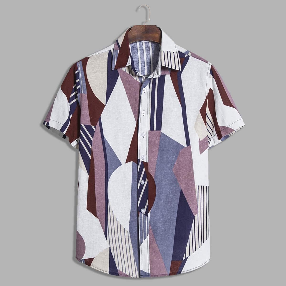 

Guys Geo & Striped Print Shirt, Multicolor