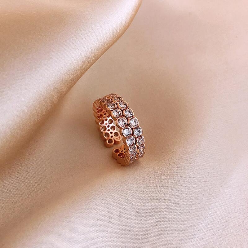 

1pc Rhinestone Engraved Cuff Ring, Gold