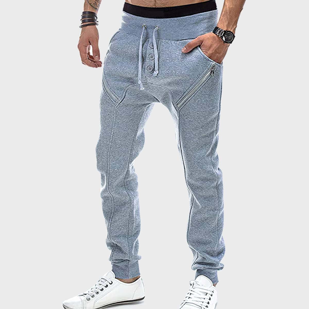 

Guys Zipper Drawstring Waist Sweatpants, Grey
