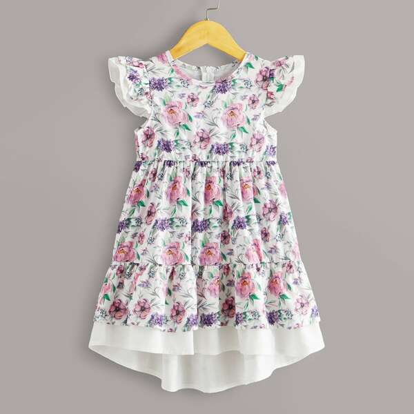 

Toddler Girls Floral Print Zip Back Babydoll Dress, Multicolor