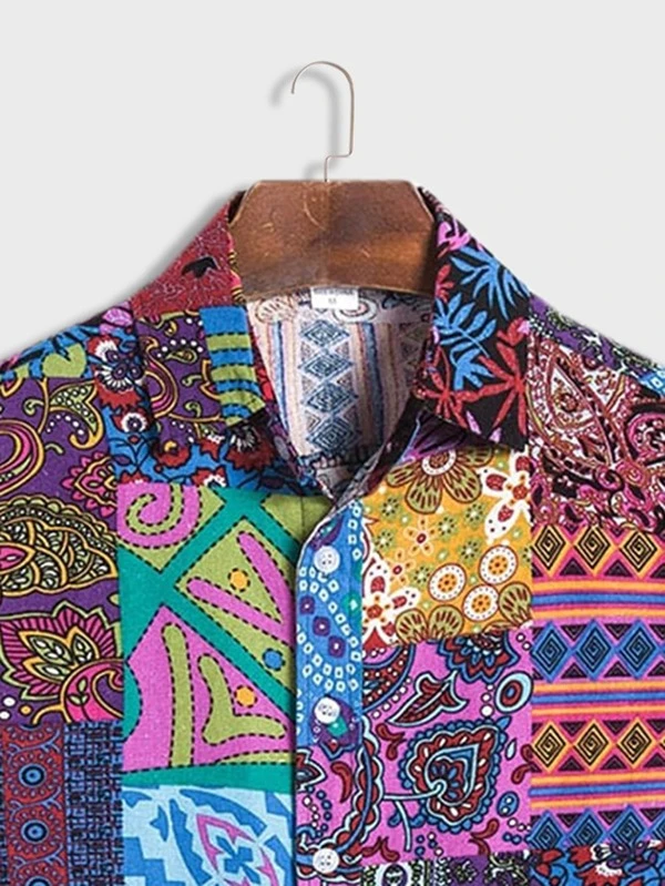 Camisa de hombres con retazo con estampado azteca | Mode de Camisa de hombres con retazo con estampado azteca | Mode de