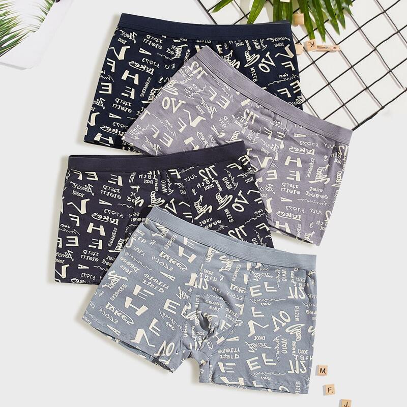 

4pcs Guys Letter Graphic Boxer Brief, Multicolor