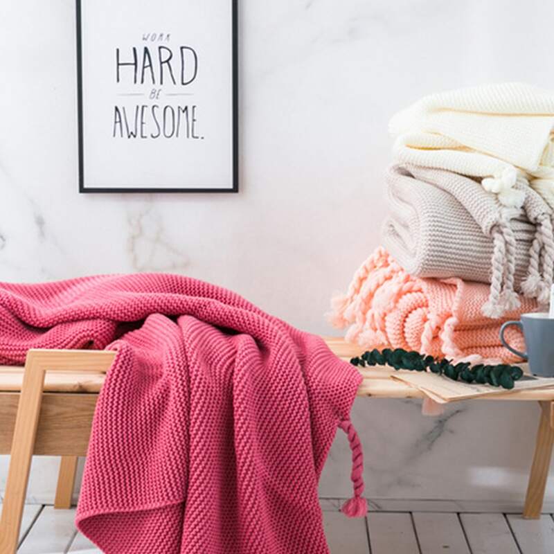 

1pc Solid Knitted Blanket, Multicolor