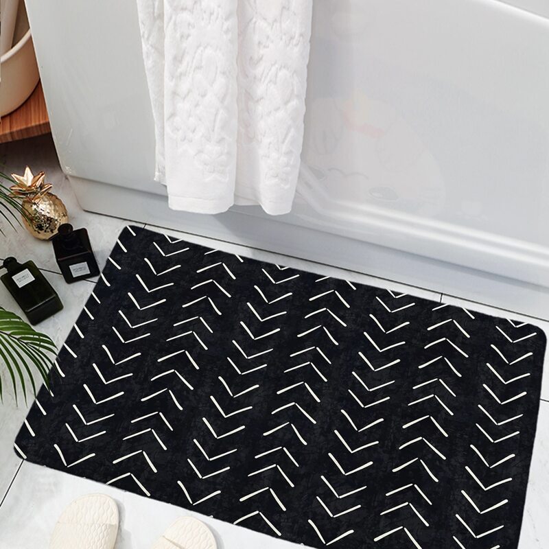 

1pc Geometric Print Door Carpet, Black
