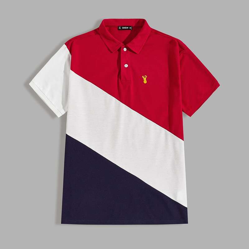 

Guys Deer Embroidered Colorblock Polo Shirt, Multicolor