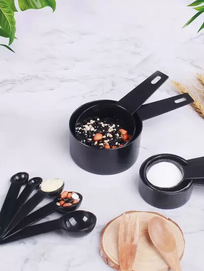 10pcs Measuring Spoon, Black Plastic Measuring Cup For Baking