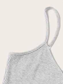 Top de tirante tejido de canalé con shorts bajo fruncido - Gris - Ver 3