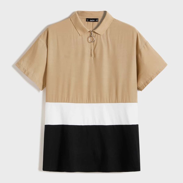 

Men Zipper Half Placket Colorblock Polo Shirt, Multicolor