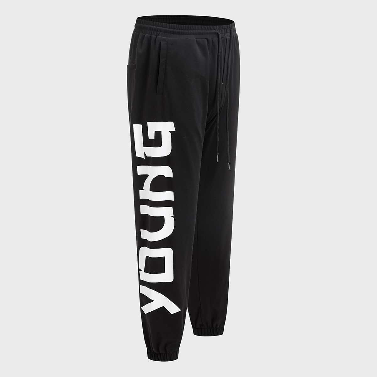 

Guys Drawstring Waist Letter Graphic Sweatpants, Black